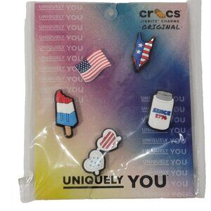 Crocs Jibbitz Shoe Charms 5 Pack Set USA America Patriotic Summer July 4th Flag